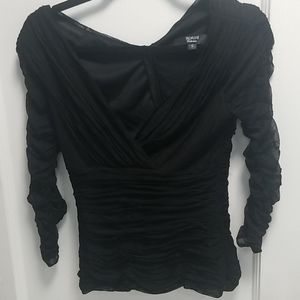 TADASHI Black Surplice Top with Sheer Sleeves